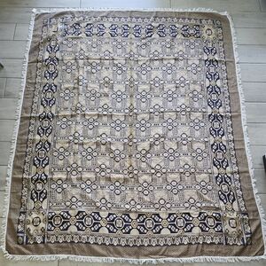 Gold Royal Blue Fringed Floral Morrocan Style Decor Throw Blanket Rug 90"×76"